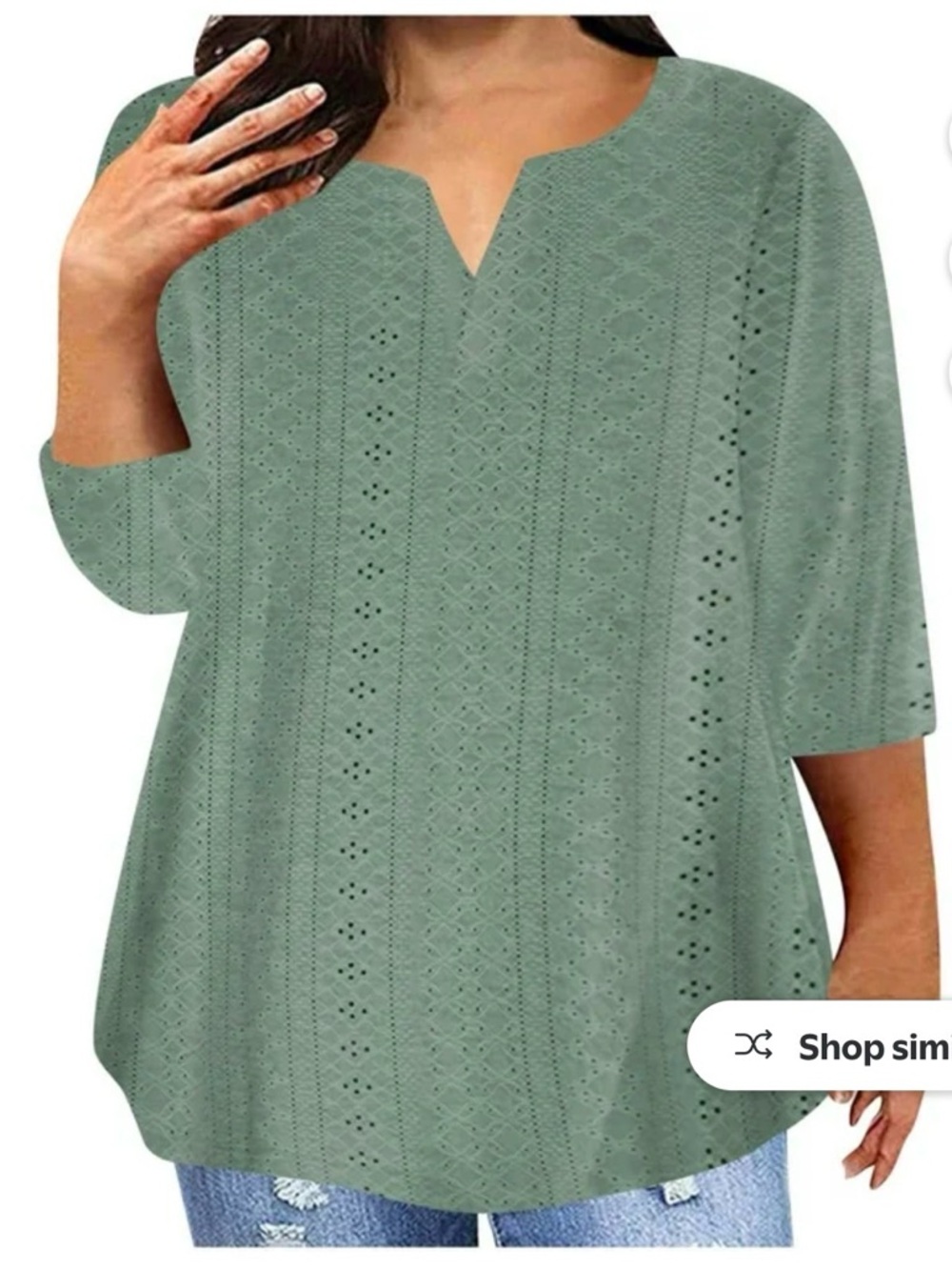 Split-Neck Eyelet Tunic Top in Sage